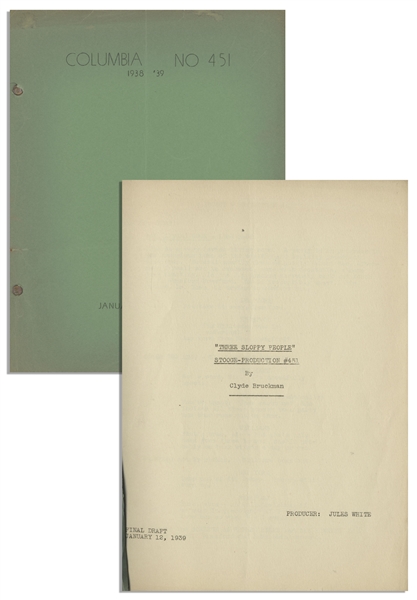 Moe Howard's 34pp. Script Dated January 1939 for The Three Stooges Film ''Three Sappy People'', With Working Title ''Three Sloppy People'' -- Very Good Condition